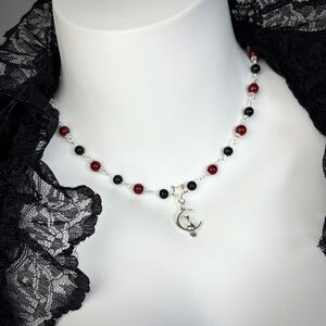 Handmade Romantic Goth Cat Pendant Necklace
